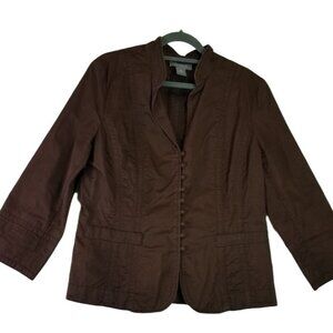 Coldwater Creek Women's Size 10 Brown Button Loop Pleated Back Cotton Stretch Sh